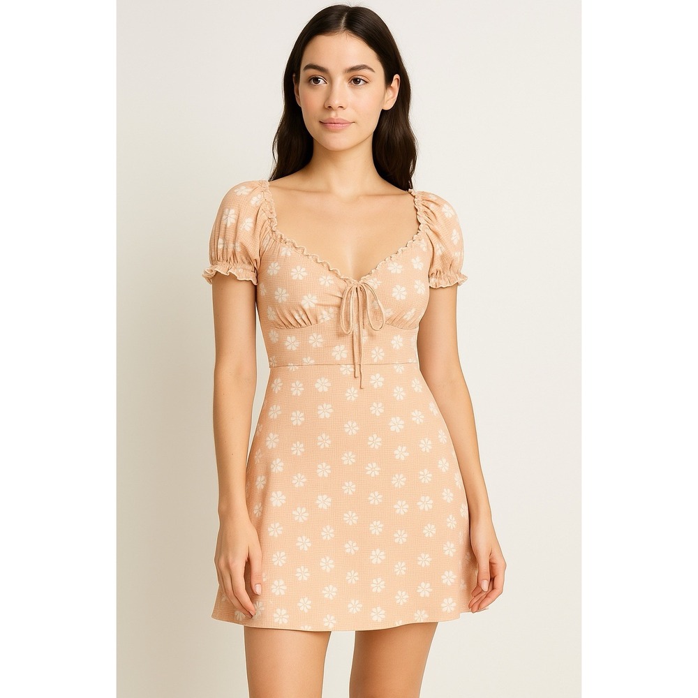 Urban Outfitters Mini Dress Womens M Peach Daisy Babydoll Cottagecore Coquette